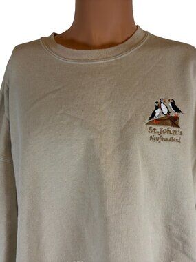 Vintage St Johns Newfoundland Crewneck Sweatshirt Mens Size XL Seabirds Brown